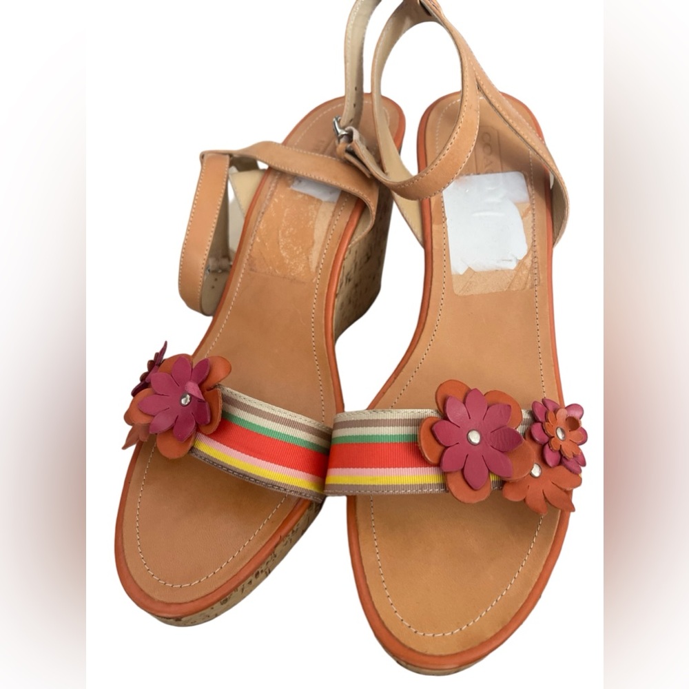 Coach Wedges “Morgan” Tan Leather Cork Sandals
